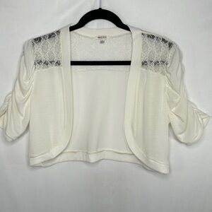Extra Touch Open Front Cardigan Shrug Bolero Lace Ruched Sleeves Boho Sz 2X